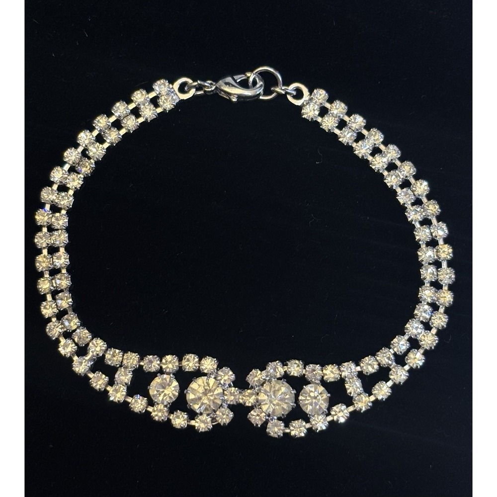 Vintage Prong Set Rhinestone Bracelet 7.25" Double Row Replacement Clasp
